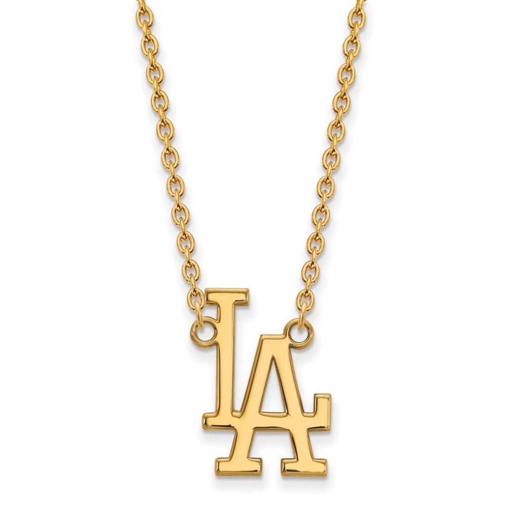 10K Yellow Gold MLB Los Angeles Dodgers Large L-A Necklace, 18 Inch